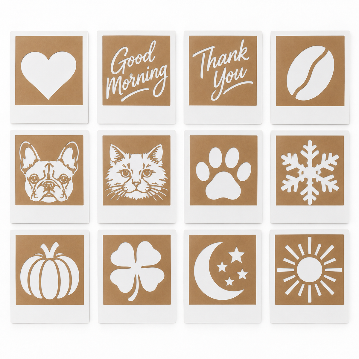 The 12 reusable Foamie stencil cards