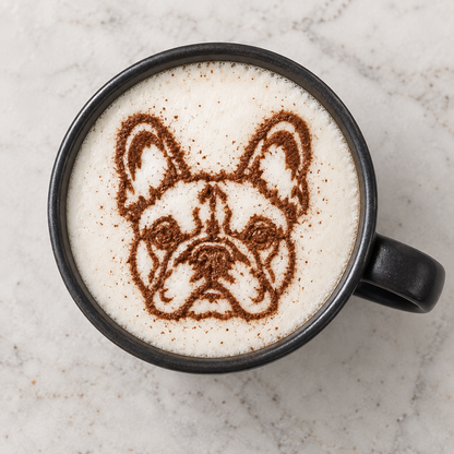 Bulldog design printed on latte foam